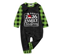 Christmas Pajamas for Family，2 Pcs Familiy Matching Christmas Soft Pjs Long Sleeve T-Shirts and Plaid Pants Xmas Sleepwear Parent-Child Nightwear Loungewear for Dad Mom Kids and Baby