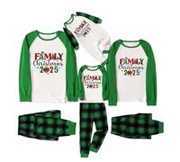 Christmas Pajamas for Family 2 Pcs Familiy Matching Christmas Soft Pjs Long Sleeve T-Shirts and Plaid Pants Xmas Sleepwear Parent-Child Nightwear for Dad Mom Kids and Baby (A3-Green)