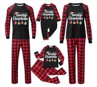 Christmas Pajamas for Family 2 Pcs Familiy Matching Christmas Soft Pjs Long Sleeve T-Shirts and Plaid Pants Xmas Sleepwear Parent-Child Nightwear for Dad Mom Kids and Baby (A7-Black)