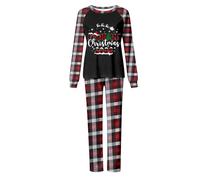 Christmas Pajamas for Family，2 Pcs Familiy Matching Christmas Soft Pjs Long Sleeve T-Shirts and Plaid Pants Xmas Sleepwear Parent-Child Nightwear Loungewear for Dad Mom Kids and Baby