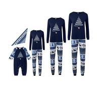 Christmas Pajamas for Family, Matching Family Christmas Pyjamas Set, Fun Couple Matching PJs Set, Printed Xmas Sleepwear Cartoon Cute Nightwear for Women Men Kids Baby Dogs Dark Blue