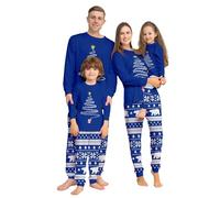 Christmas Pajamas for Family, Matching Family Christmas Pyjamas Set, Fun Couple Matching PJs Set, Printed Xmas Sleepwear Cartoon Cute Nightwear for Women Men Kids Baby Dogs Blue
