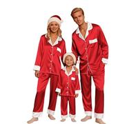 Christmas Pajamas for Family Silk Satin Button Down Long Sleeve Loungewear Nightwear Pj Sets Xmas Festival Holiday Women Mens Sleepwear Matching Family Christmas Pyjamas Set