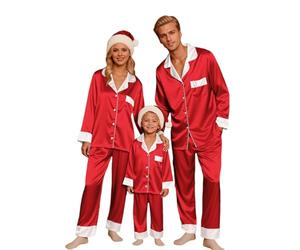 Christmas Pajamas for Family Silk Satin Button Down Long Sleeve Loungewear Nightwear Pj Sets Xmas Festival Holiday Women Mens Sleepwear Matching Family Christmas Pyjamas Set