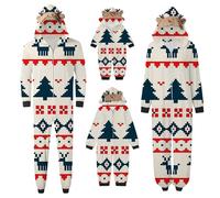 Christmas Pajamas for Family Soft Reindeer Hooded Onesie Couples Matching Pajamas His and Hers Xmas Holiday Lounge Sets Jammies Set for Couples Men Women Plus Size Beige