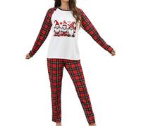 Christmas Pajamas for Women Elf Pyjamas Set Plaid Gnome Print Comfy Home Set for Advent and Christmas Eve Season, A Red, XL