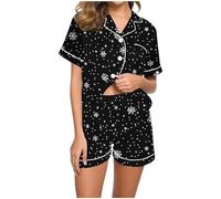 Christmas Pajamas Set for Women Cute Xmas Graphic Printed Pjs Long Sleeve Button Up Shirt and Shorts 2 Piece Xmas Sets Loungewear Pajama Set Sleepwear Nightwear