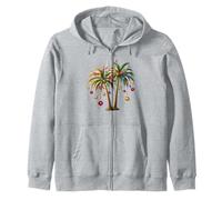 Christmas Palm Tree Lighting Hawaiian Tropical Santa Xmas Zip Hoodie