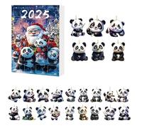 Christmas Panda Advent | 24 Days of Countdown Calendar Panda Ornament 2025-2D Acrylic Animal Charm for Kids Adults Party Favor Christmas Tree Car Rearview Mirror Seasonal Decor