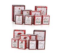 Christmas Paper Bags Set of 16 - Assorted Sizes with Classic Holiday Prints - Santa’s Little Helper, Let it Snow, Merry Christmas & ’Tis the Season - Sturdy Reusable Paper Bags with Handles