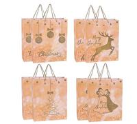 Christmas Paper Gift Bags, 8Pcs 12.6''*10'' Large Christmas Bags with Assorted Designs, 4 Assorted Xmas Tree Snowflake Designs for Christmas Thanksgiving New Year Party Favor (Gold)