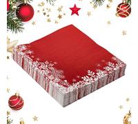 Christmas Paper Napkins 40 Pack - Premium Virgin Pulp, 6.5 Inch Disposable Festive Serviettes, Santa & Snowflake Designs for Holiday Table Decor (Red)