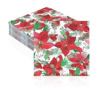 Christmas Paper Napkins 50 Pack Poinsettia Red Luncheon Napkins Disposable Cocktail Napkins 33 x 33cm Dinner Napkins for Party