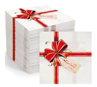Christmas Paper Napkins Gift Box Bow Xmas Guest Towels Disposable Bow Knot Merry Christmas Napkins for Christmas Eve Dinner Party Wedding Bathroom Hand Towels Supplies (100 Pcs, 6.5 x 6.5 Inch)