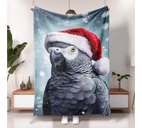 Christmas Parrot Blanket, Grey African Grey Bird Cozy Throw Blanket, Soft Plush Fleece for Winter, Holiday, Camping, Travel, All Season 60x80 Inch