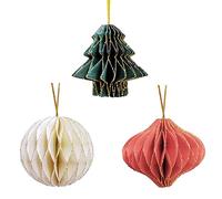 Christmas Party Decorations, 3Pcs 3D Mini Glitter Edge Paper Honeycomb Lantern Green, Red, Brown, Ivory, Gray Hanging Ornaments for Christmas Tree Décor, New Years Party, Home Decor, Multicolor