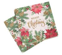 Christmas Party Disposable Paper Napkins 2 Ply Napkins Holiday 33cm x 33cm Cocktail Napkins Serviette for New Year Winter Dinner Party Supplies Decoration, Poinsettia Flower & Snowflakes -60pcs