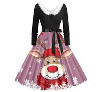 Christmas Party Dresses for Women UK, V Neck Christmas Tree Costume Summer Dresses for Women UK Women's Ladies Soft Velvet Mrs Santa Claus Costume Swing Fancy Dress Costumes Mrs Santa Claus