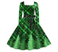 Christmas Party Dresses for Women, Womens Christmas Outfit, Cocktail Swing Dress Retro Long Sleeve Dress Flare Vintage Hepburn Dresses Christmas Costumes for Party Prom Cocktail