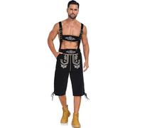 Christmas Party Dresses Men's Oktoberfest Lederhosen Shorts w/Suspenders Traditional German Outfit Bavarian Beer Festival Costume(Black,M)