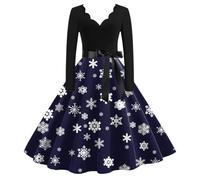 Christmas Party Dresses,Plus Size Dress for Women Fashionable Long Sleeve O-Neck Christmas Evening Party Prom Beach Dress (Dark Blue, XL)