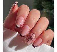 Christmas Party Fake Nails 24Pieces Red Glitters French Styles For Festive Occasions And Celebration Short Glitters Press On Nail