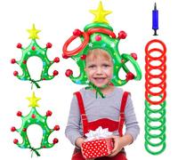 Christmas Party Games, Inflatable Christmas Tree Ring Toss Game Set, 2 Christmas Trees, 6 Red and Green Circles, 1 Handpump, Funny Xmas Games Family