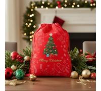 Christmas Party Gift with Ropes,Bronzing Christmas Drawstring Bag with Santa, Snowman, Elk, Stocking Patterns - Festive Gift Storage & Decoration Bag,Reusable Xmas Present Sack for Presents