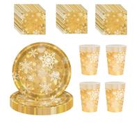 Christmas Party Gold Tableware Set Decor,20 Paper Napkins 16 Paper Cups 16 Paper Plates,Disposable Paper Snowflake Dinnerware Christmas Decor for Him,Her,Adults Party,Kids Xmas Party Favor Tableware