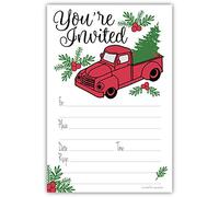 Christmas Party Invitations - Vintage Red Truck with Tree - Set of 20 Holiday Invitations with Envelopes