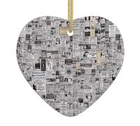 Christmas Party, Newspaper Print Christmas Ceramic Decorations - Bestie Xmas Theme Heart Ornament
