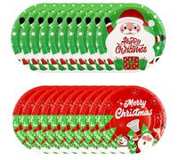 Christmas Party Paper Plates, 20 Pcs Merry Christmas Tableware 9" Round Christmas Dinner Plates Christmas Tree Santa Claus Snowman Disposable Paper Plate for Christmas Party Decorations (Style-B)