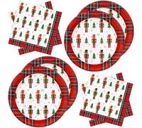 Christmas Party Paper Plates and Napkins Set Nutcracker Soldier Pack of 40 Disposable Dinnerware Party Supplies, Dinner Plates, Paper Napkins