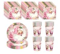 Christmas Party Pink Tableware Set Decor,20 Napkins 16 Cups 16 Plates,Pink Santa Claus Disposable Paper Dinnerware Christmas Decorations for Him,Her,Adults Parties,Kids Xmas Party Favor Tableware