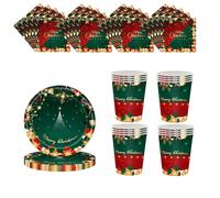 Christmas Party Red Green Tableware Set Decor,20 Paper Napkins 16 Paper Cups 16 Paper Plates,Disposable Paper Dinnerware Christmas Decorations for Him,Her,Adults Party,Kids Xmas Party Favor Tableware