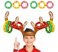 Christmas Party Ring Toss Game, Inflatable Reindeer Antler Hat with 6 Rings, Toss Game Props for Kids, Adults & Family Indoor/Outdoor Fun