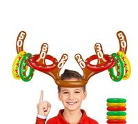 Christmas Party Ring Toss Game Inflatable Reindeer Antler Hat with 6 Rings,Xmas Party Toss Games Target Toy Christmas Games for Kids,Adults,Indoor Outdoor Family Xmas Fun Games Parties Favors