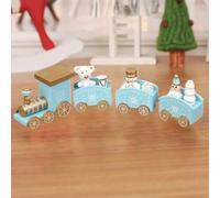 Christmas Party Table Centerpiece Wooden Train 21cm Long(Blue) | Natural wood material, finish, features Santa, snowman, bear, safe for kids