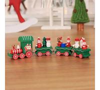 Christmas Party Table Centerpiece Wooden Train 21cm Long(Green) | Natural wood material, finish, features Santa, snowman, bear, safe for kids