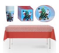 Christmas Party Table Set - 6 Person Christmas Party Tableware - 25 Items - Plates, Cups, Napkins, Table Cover for Decor, Christmas Party Supplies (Christmas Character (Santa))