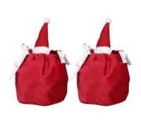 Christmas Party Treat Bag 2pcs Red Lint Drawstring Xmas Gift Bags | Festive Classic Style, Reusable Safe Design, Suitable for Christmas Party Favors and Candy Storage