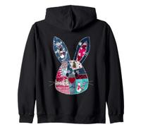 Christmas Patchwork Bunny Whimsical Holiday Zip Hoodie