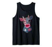 Christmas Patchwork Cow with Snowman Tank Top