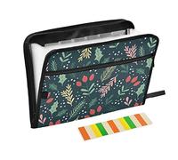 Christmas Pattern Berries Holly Leaves Expanding File Folder 13 Pockets A4 Paper Document Organizer Folder with Zipper Closure for Office School Teacher Student Nurse Gifts