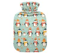 Christmas Pattern Cute Penguins Hot Water Bottles with Soft Cover, 1L Hot Compresses for The Body for Hand Feet Warmer