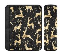 Christmas Pattern with Gold Deer Seat Shoulder Protector Covers Belt Pad Soft Seat Strap Belt Covers for Boys Girls 2 Pack 6.5 * 6.5in