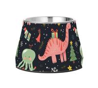 Christmas Peach Dinosaur Present Dogs Feeding Bowls Elevated Stainless Steel Pets Water Bowls for Slow Feed Dogs Whisker Relief