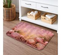 Christmas Peach Shimmer Bath Mat, Decorative Pinecones and Ornaments Non Slip Shower Mat, Festive Flannel Washable Bath Rugs for Bathroom Toilet Restroom 16x24 Inch