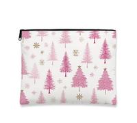 Christmas Peach Tree Cosmetic Bag, Winter Snowflake Floral Makeup Pouch for Women, Portable Canvas Zipper Organizer, Peach, 7x9 Inch, Tree