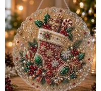 Christmas Pearl Art DIY Diamond Art Painting Hanging Suncatcher Ornament Wreath, 5D Diamond Art Painting, Handmade Xmas Rhinestone Gem Craft Crystal Pearl Bead Kit, DIY Diamond Art and Crafts Kit (E)
